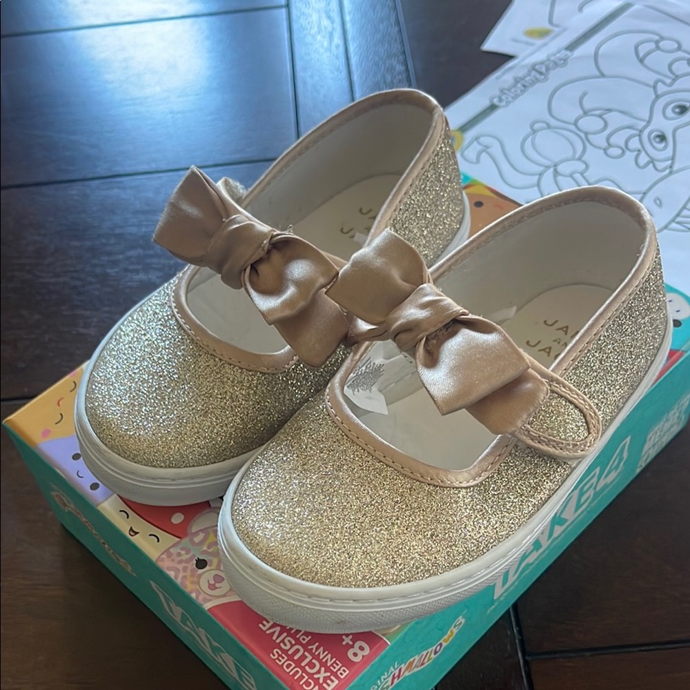 Janie&Jack Gold Glitter Dress Shoes with Bow